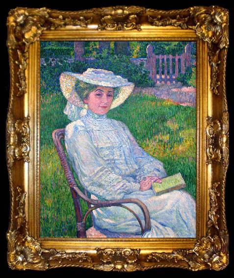 framed  Theo Van Rysselberghe Lady in White - Portrait of Mrs. Theo Van Rysselberghe, ta009-2